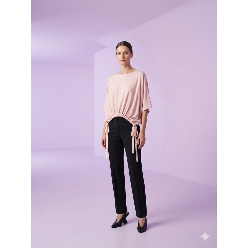 Milly Light Pink Drawstring Gathered Hem‎ Boat Neck Dolman Sleeve Top Size S